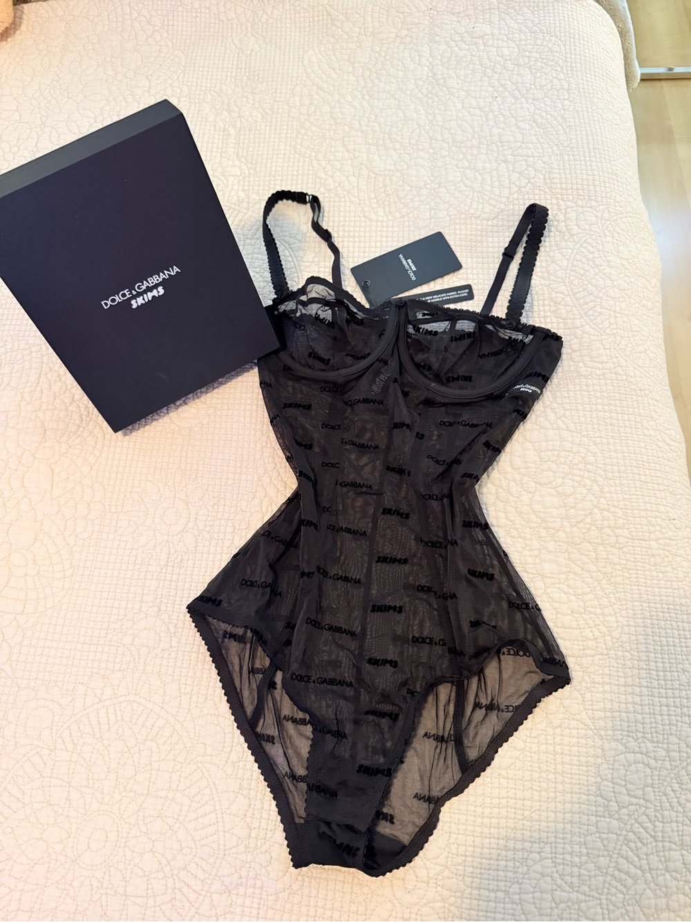 Dolce & Gabbana Black Sheer Logo Mesh Bodysuit
